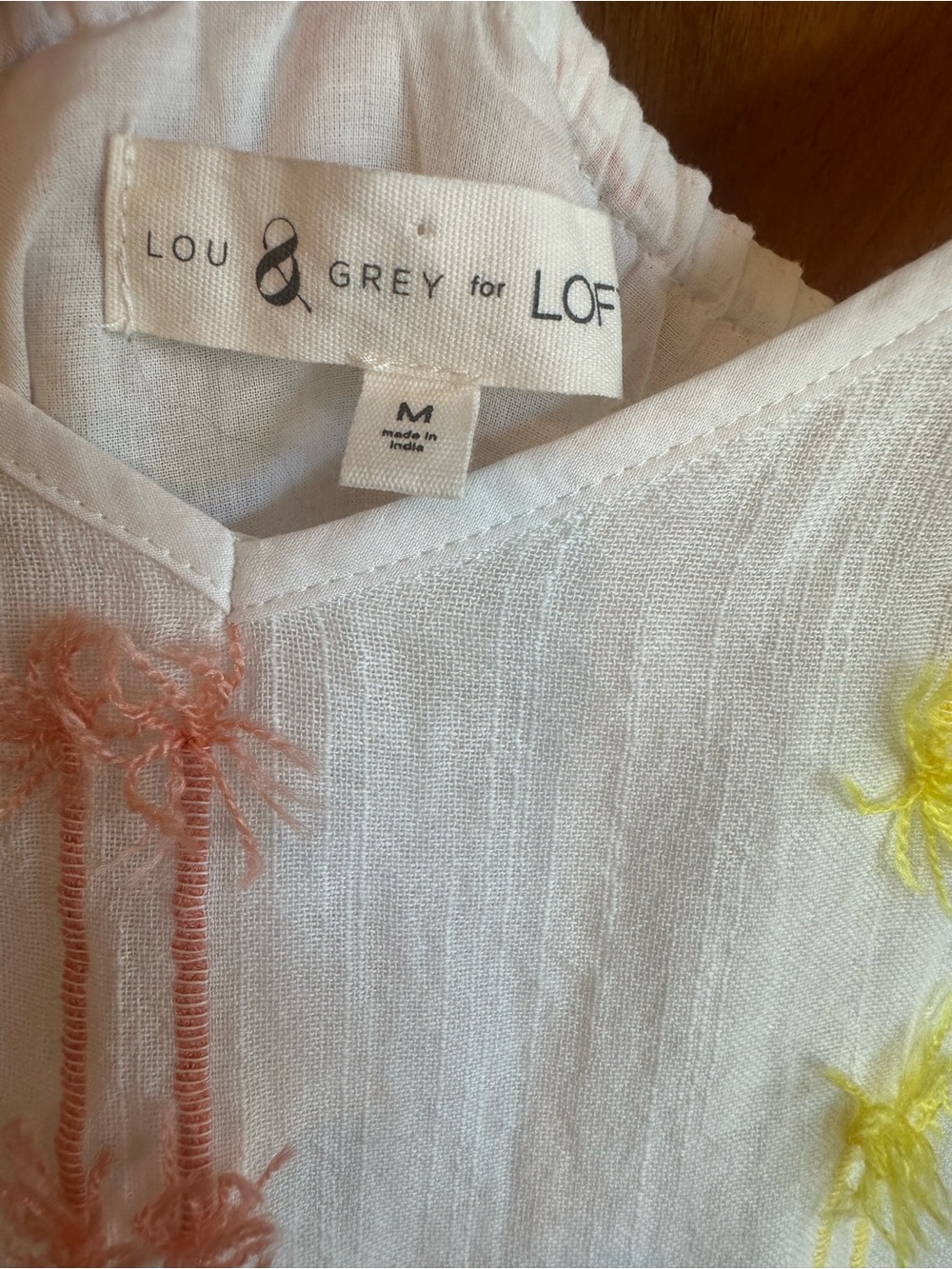 NWT White Loft Women’s V-Neck Spaghetti Strap Dress with Multicolor Embroidery - Picture 2 of 5